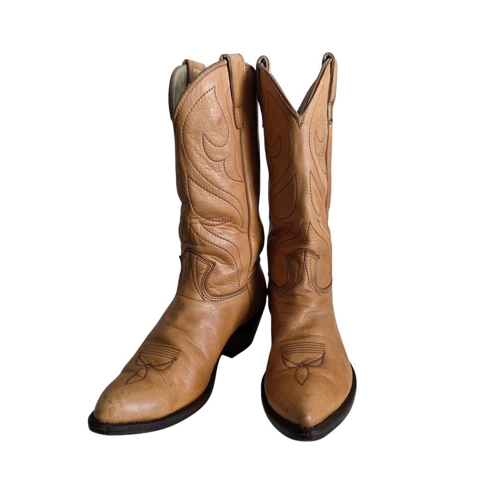 Vintage 1977 Stewart Boot Co Tan Leather Western Cowboy Boots Men's Size 9 EE